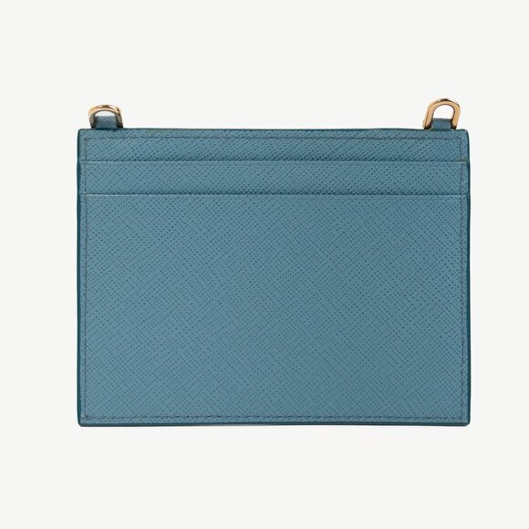 Prada Blue Saffiano Leather Shoulder-Strap Card Holder - Picture 4 of 10